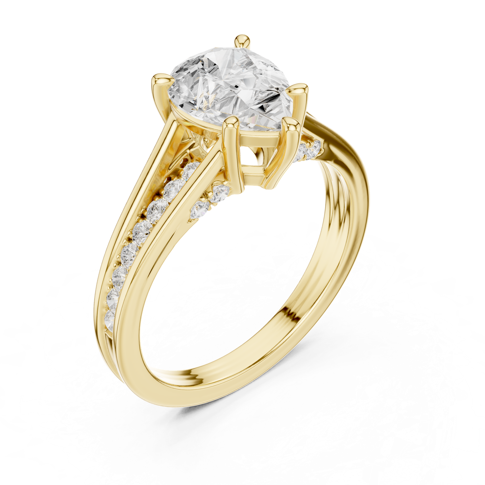 Gold Ring DDLR-253, Pear center stone, Yellow Gold, view 2