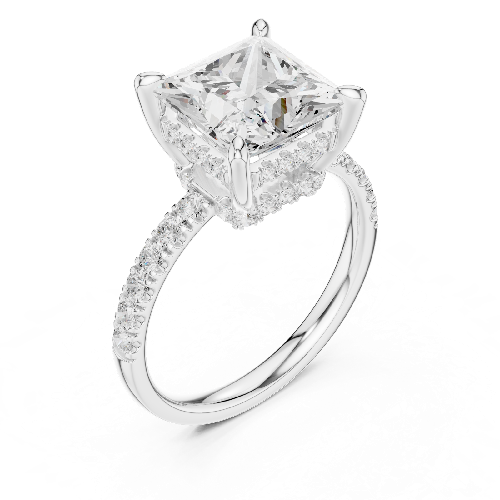 Gold Ring DDLR-259, Princess center stone, White Gold, view 2