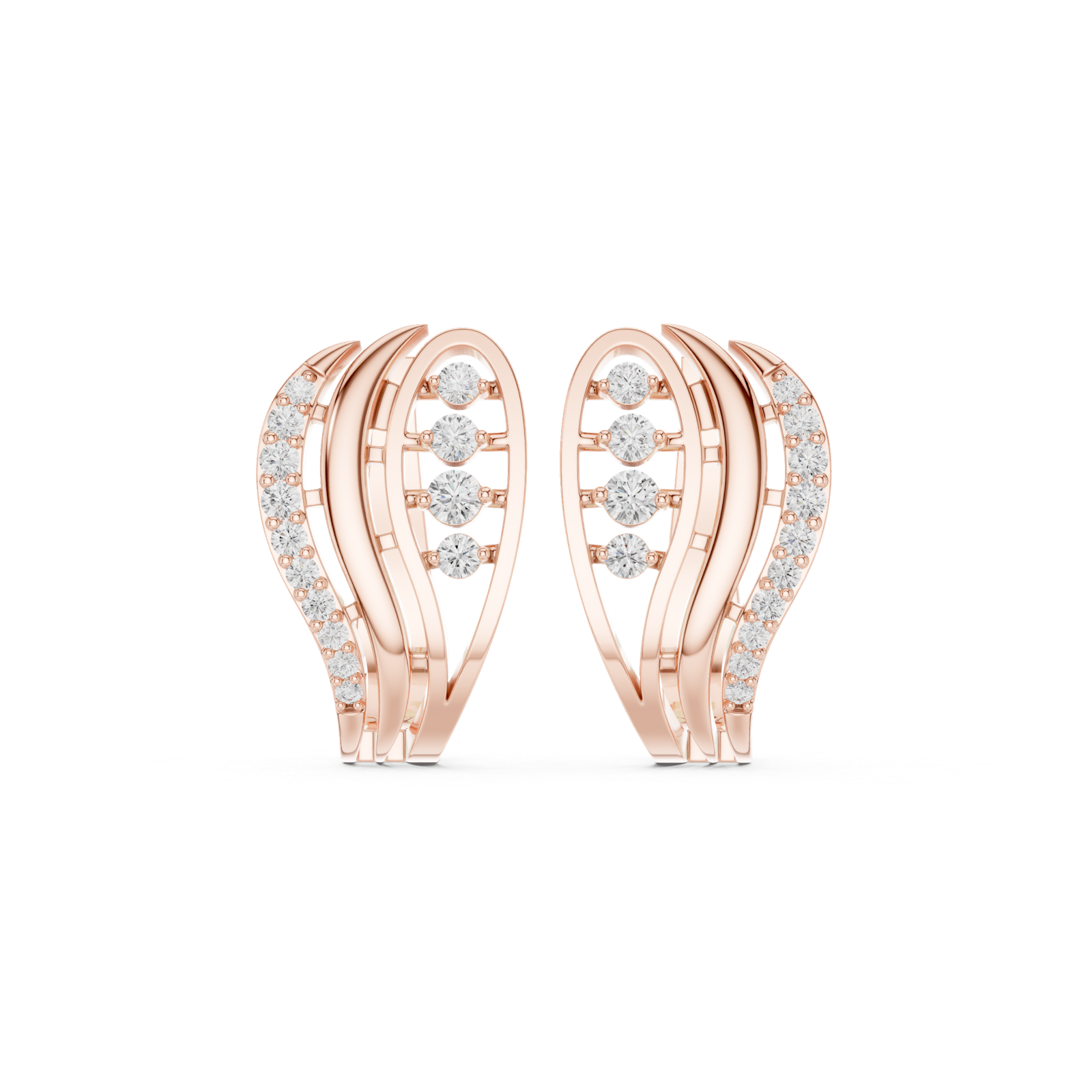14K Solid Gold Lab Diamond Leaf Cluster Earrings, Rose Gold