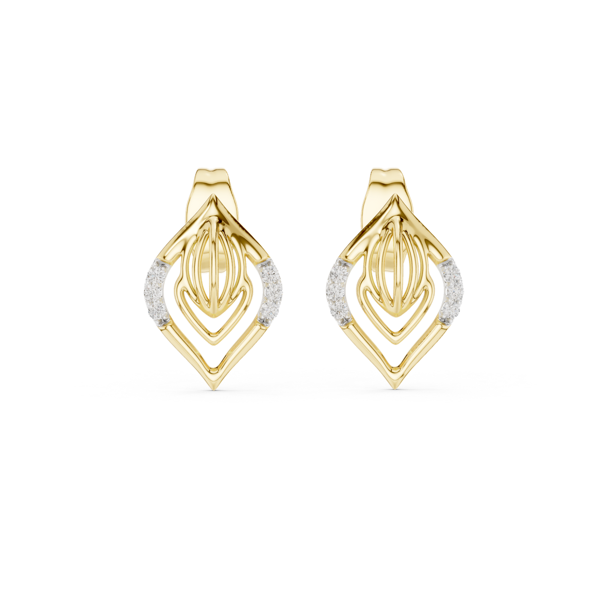 14K Solid Gold Lab Diamond Cluster Earrings, Yellow Gold