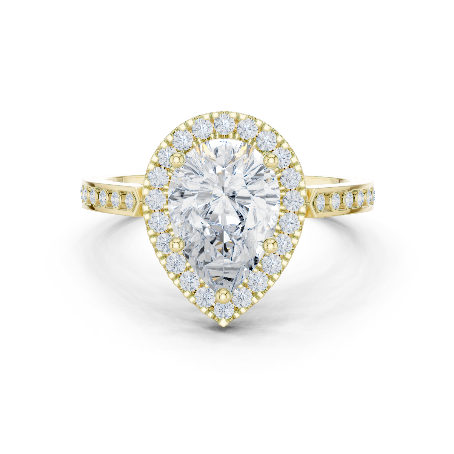 Gold Ring DDLR-349, Pear center stone, Yellow Gold