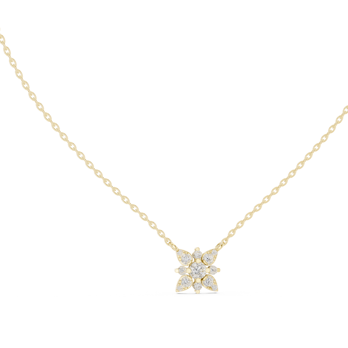 14K Solid Gold Lab Diamond Flower Halo Pendant Necklace, Yellow Gold, view 1