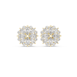 14K Solid Gold Lab Diamond Flower Cluster Earrings, Yellow Gold