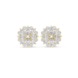 14K Solid Gold Lab Diamond Flower Cluster Earrings, Yellow Gold