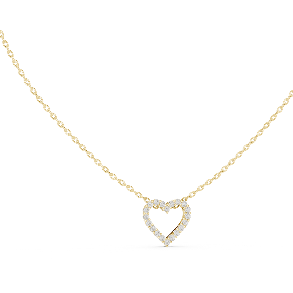 14K Solid Gold Lab Diamond Heart Pendant Necklace, Yellow Gold, view 1