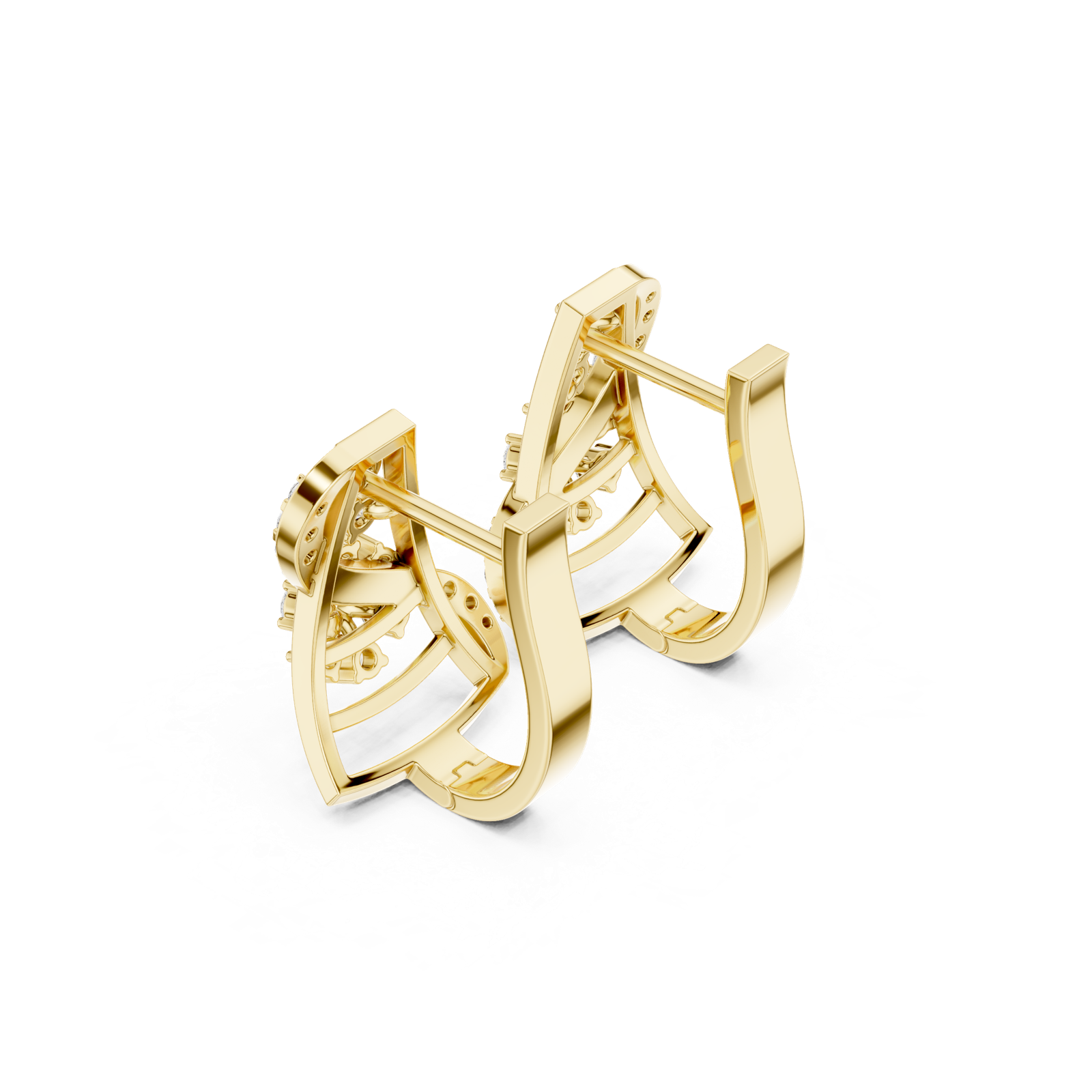 14K Solid Gold Lab Diamond Cluster Earrings, Yellow Gold, view 2