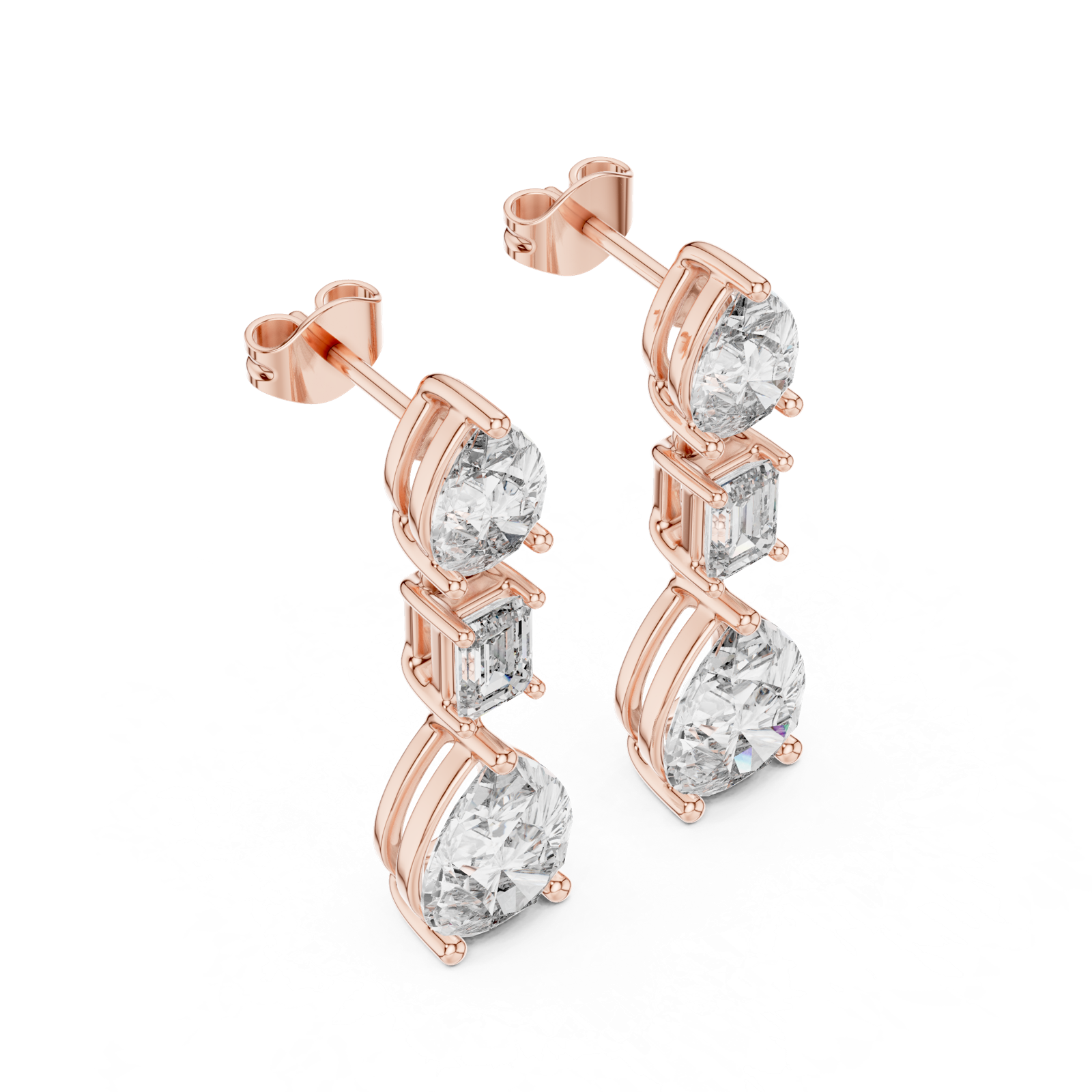 14K Solid Gold Lab Diamond Drop Earrings, Rose Gold, view 2