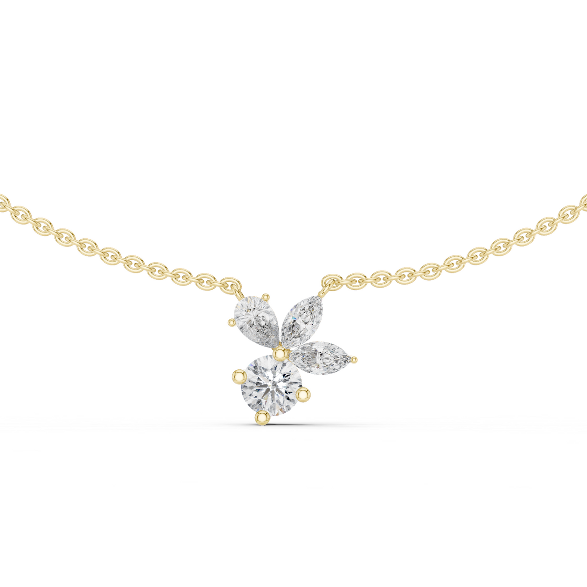 14K Solid Gold Lab Diamond Flower Pendant Necklace, Yellow Gold