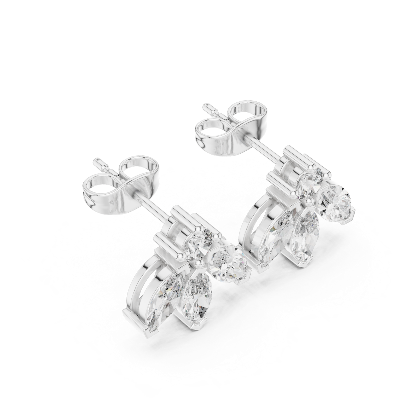 14K Solid Gold Lab Diamond Flower Cluster Earrings, White Gold, view 2
