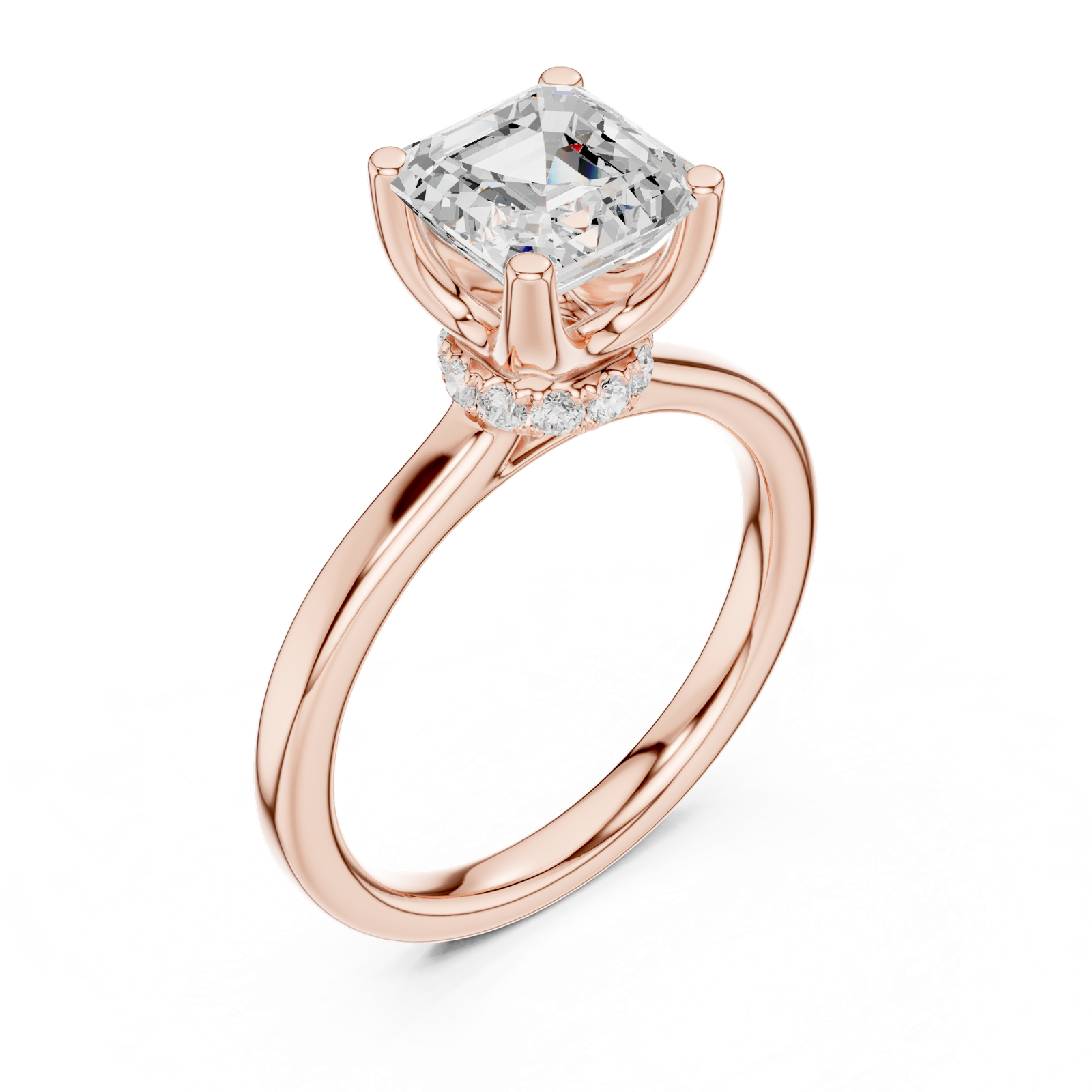 Gold Ring DDLR-176, Asscher center stone, Rose Gold, view 2