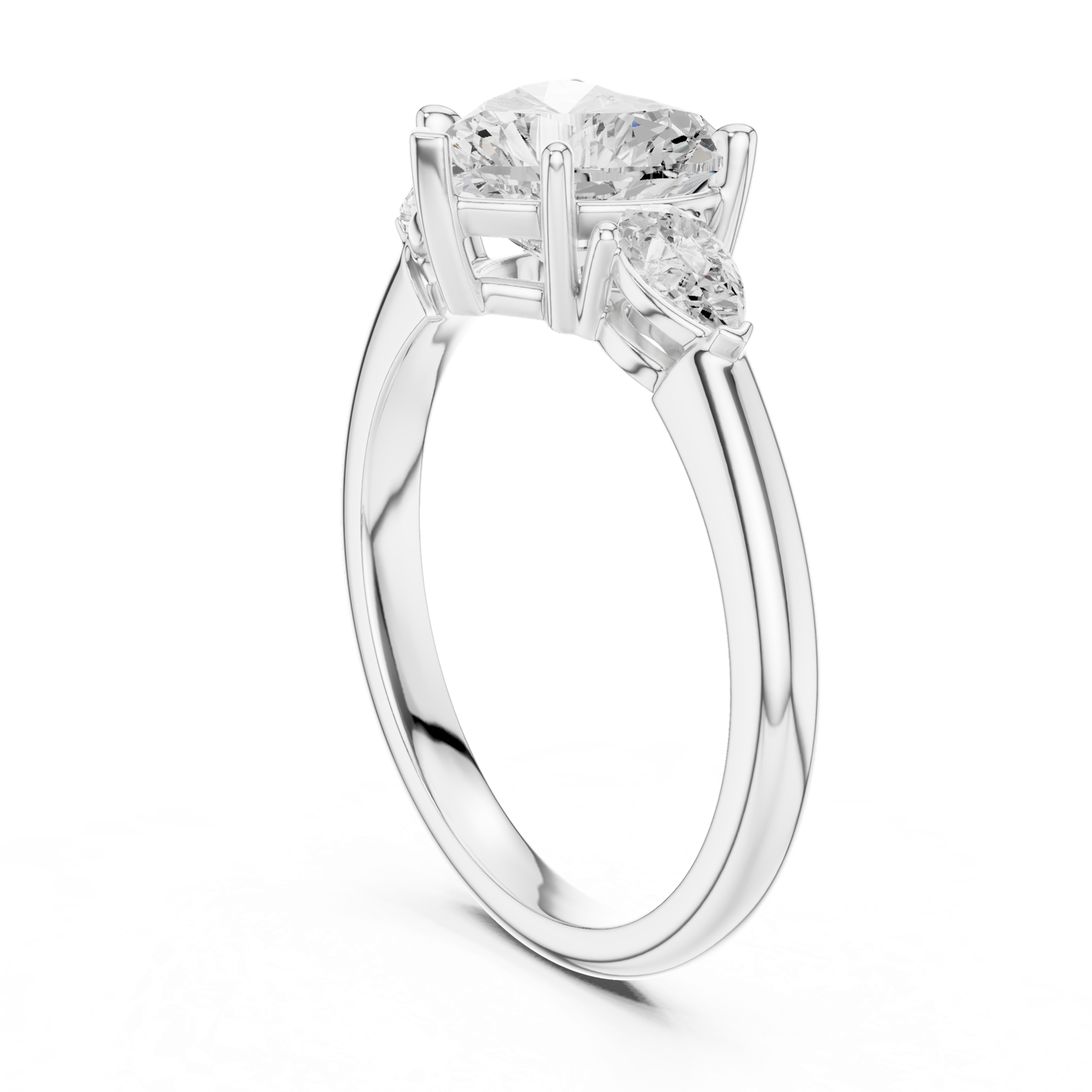 Gold Ring DDLR-035, Heart center stone, White Gold, view 1