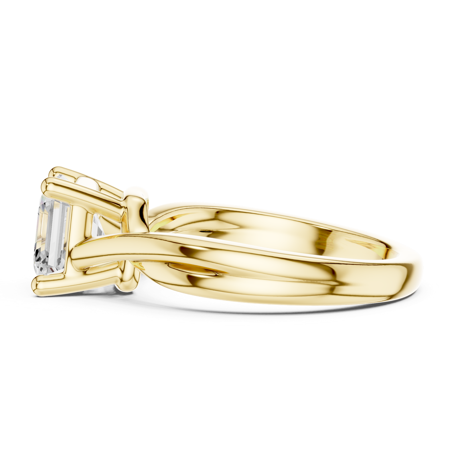 Gold Twisted Band Solitaire Engagement Ring, Asscher center stone, Yellow Gold, view 3