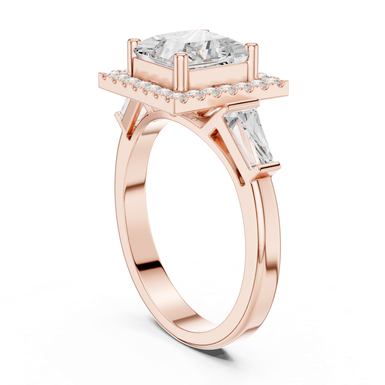 Gold Ring DDLR-342, Princess center stone, Rose Gold, view 1
