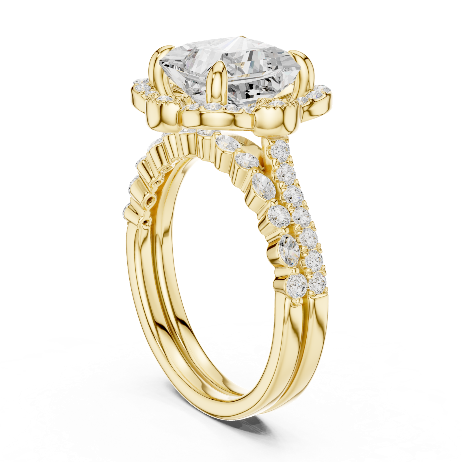 Gold Ring DDLR-442, Princess center stone, Yellow Gold, view 1