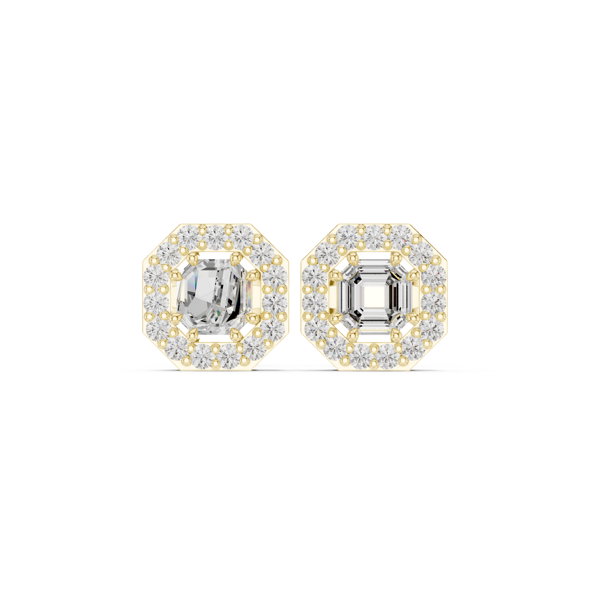 14K Solid Gold Lab Diamond Halo Earrings, Yellow Gold