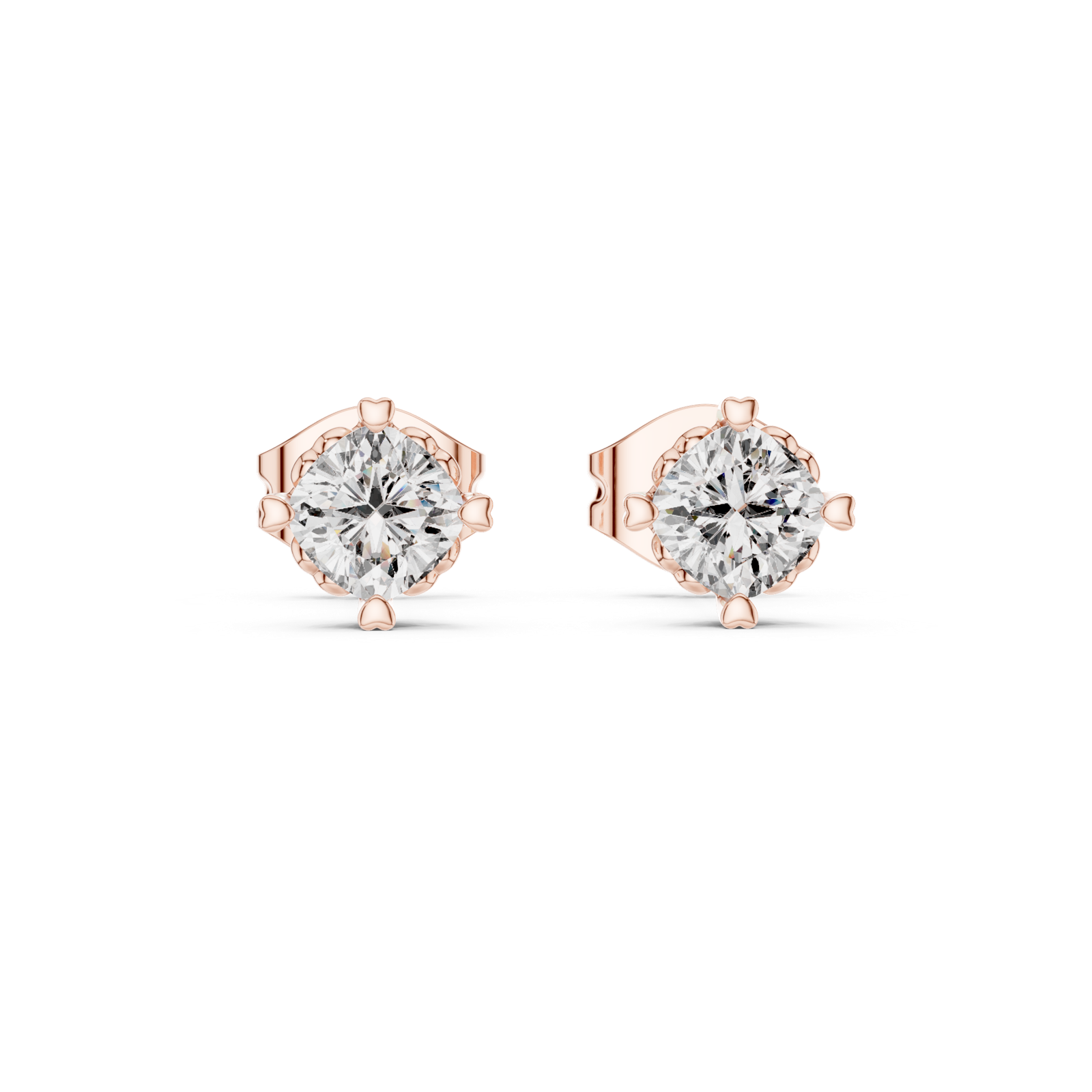 14K Solid Gold Lab Diamond Stud Earrings, Rose Gold