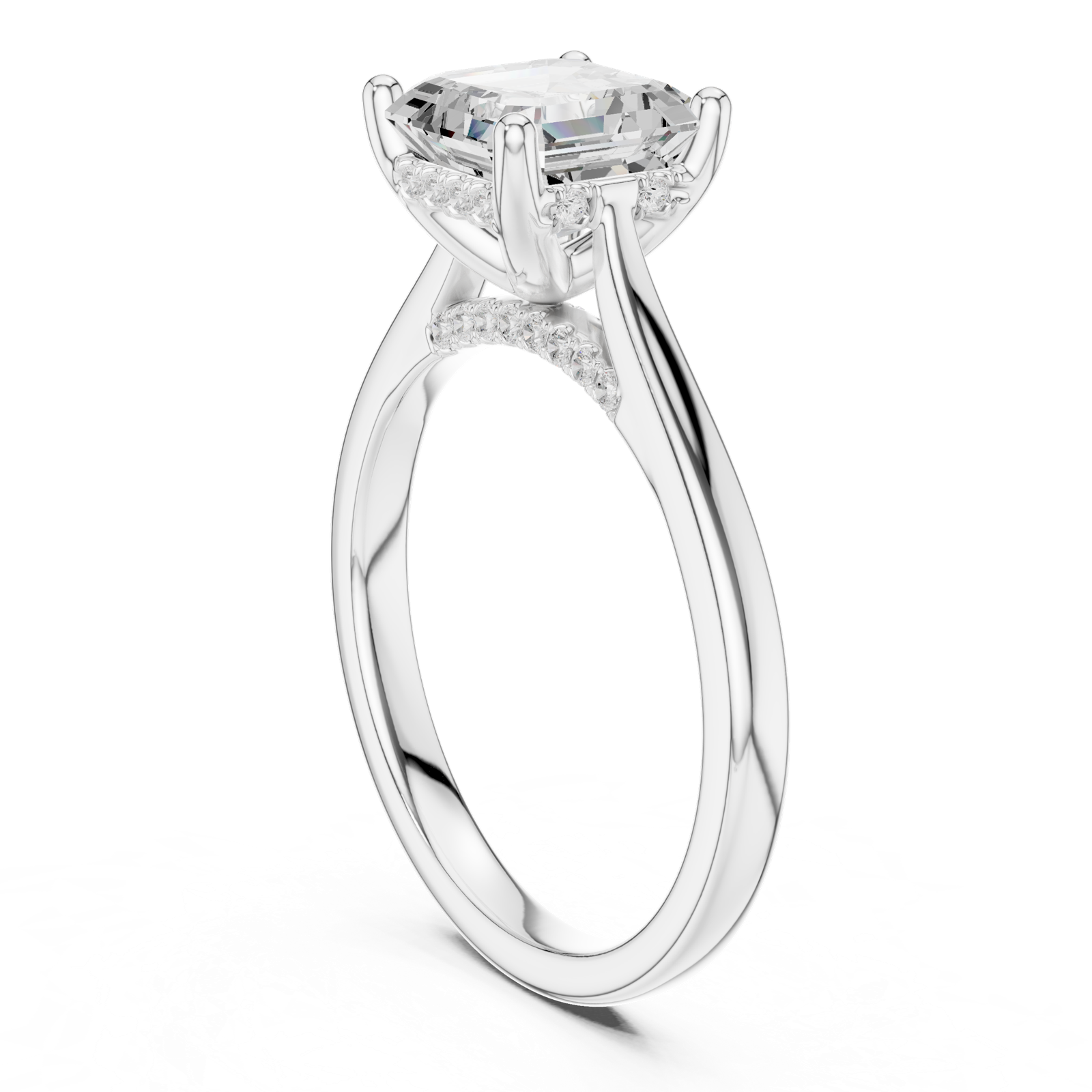 Gold Ring DDLR-163, Asscher center stone, White Gold, view 1
