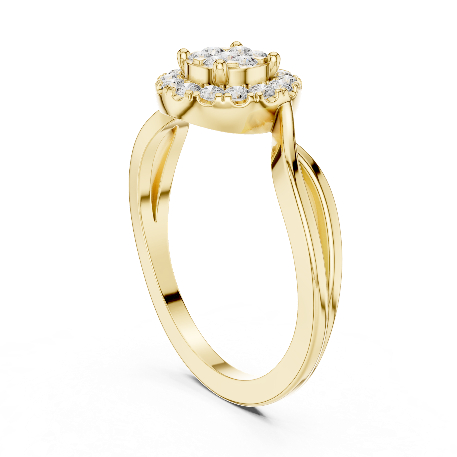 14K Solid Gold Lab Diamond Halo Ring, Yellow Gold, view 1