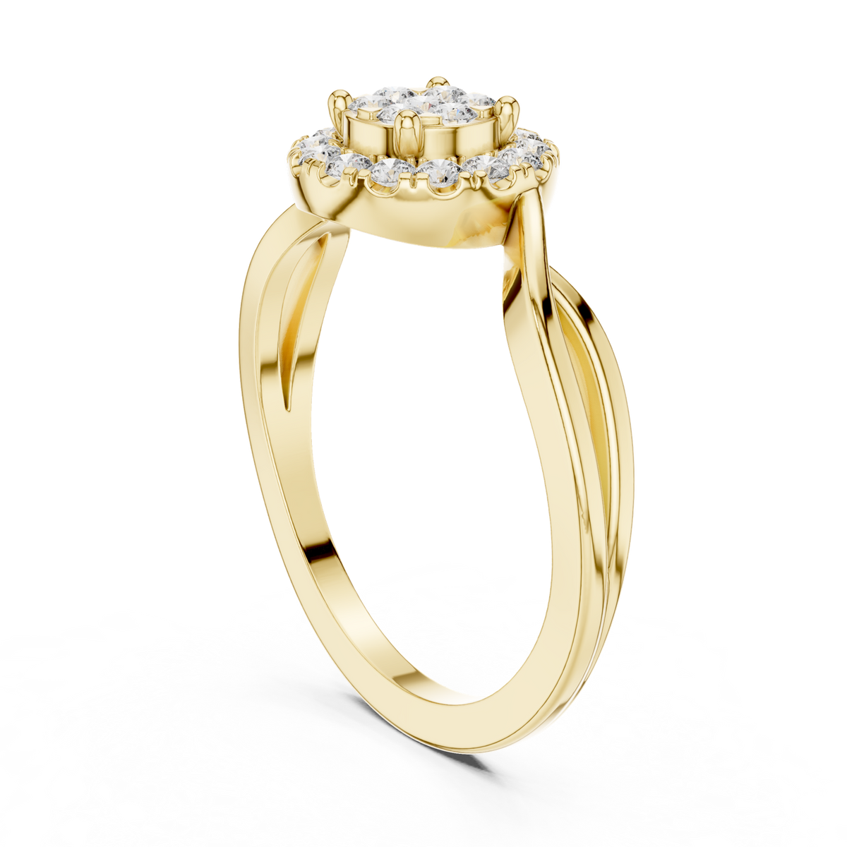 14K Solid Gold Lab Diamond Halo Ring, Yellow Gold, view 1