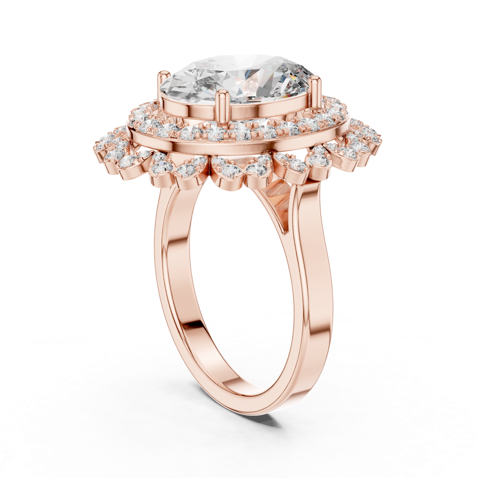 14K Solid Gold Lab Diamond Halo Ring, Rose Gold, view 1