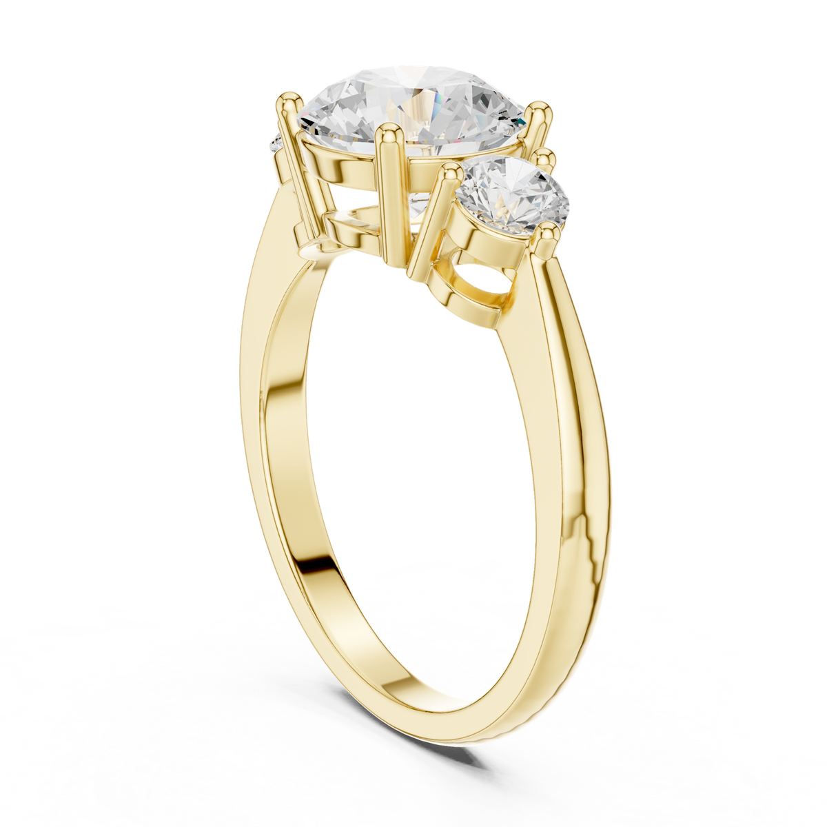 14K Solid Gold Lab Diamond Three-Stone Ring, Yellow Gold, view 1