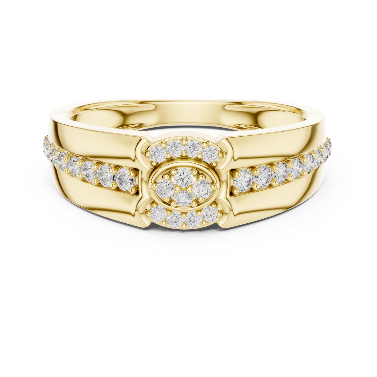 14K Solid Gold Lab Diamond Cluster Ring, Yellow Gold