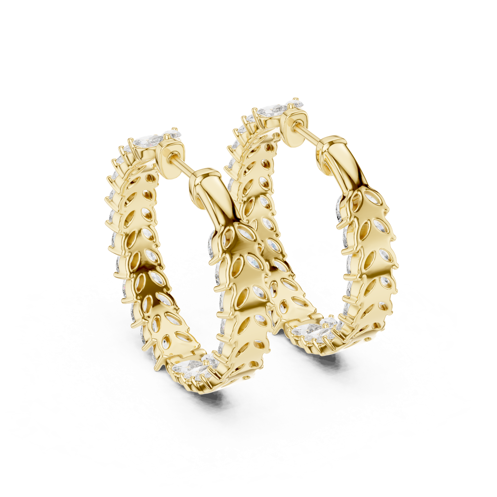 14K Solid Gold Lab Diamond Huggie Earrings, Yellow Gold, view 3