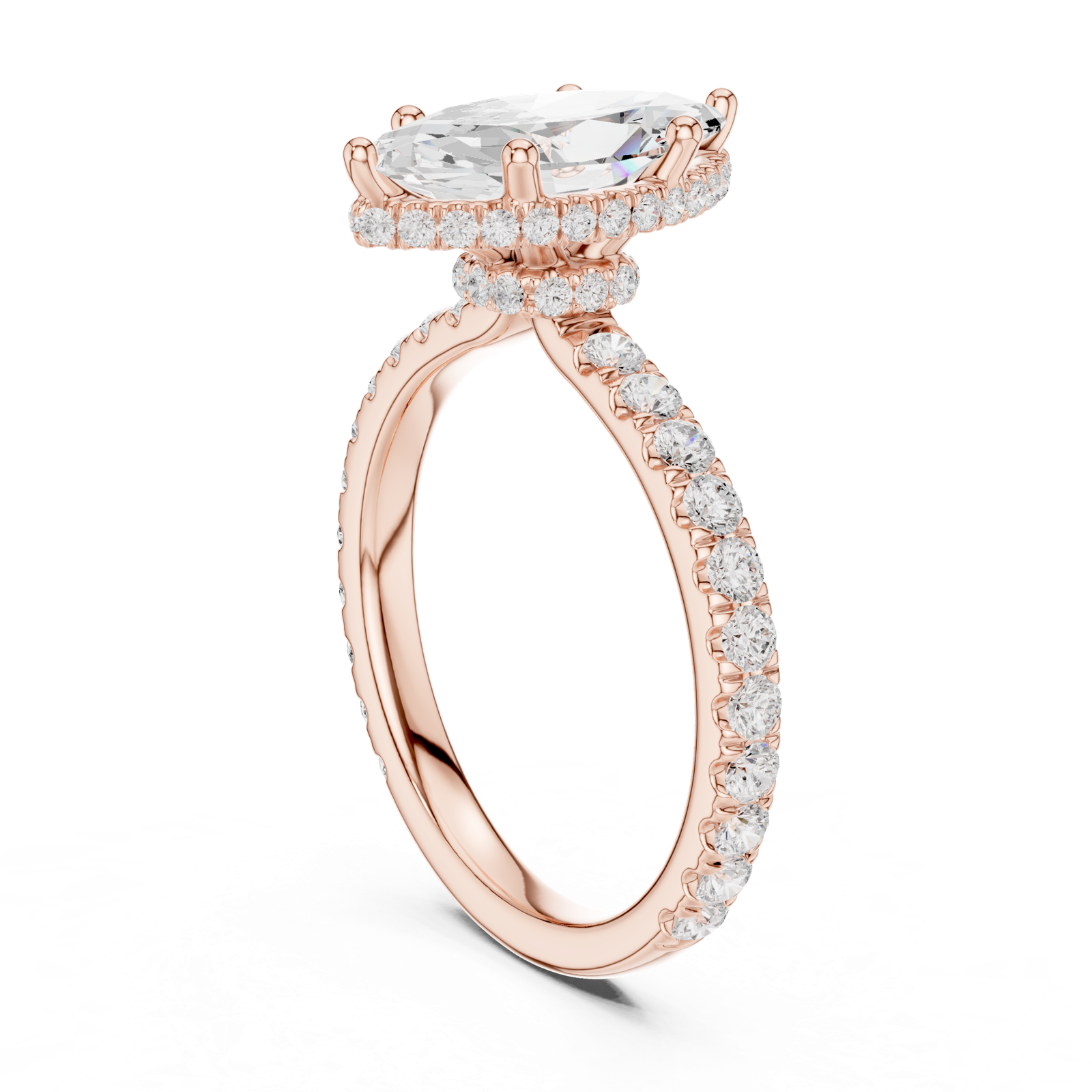 Gold Ring DDLR-165, Marquise center stone, Rose Gold, view 1