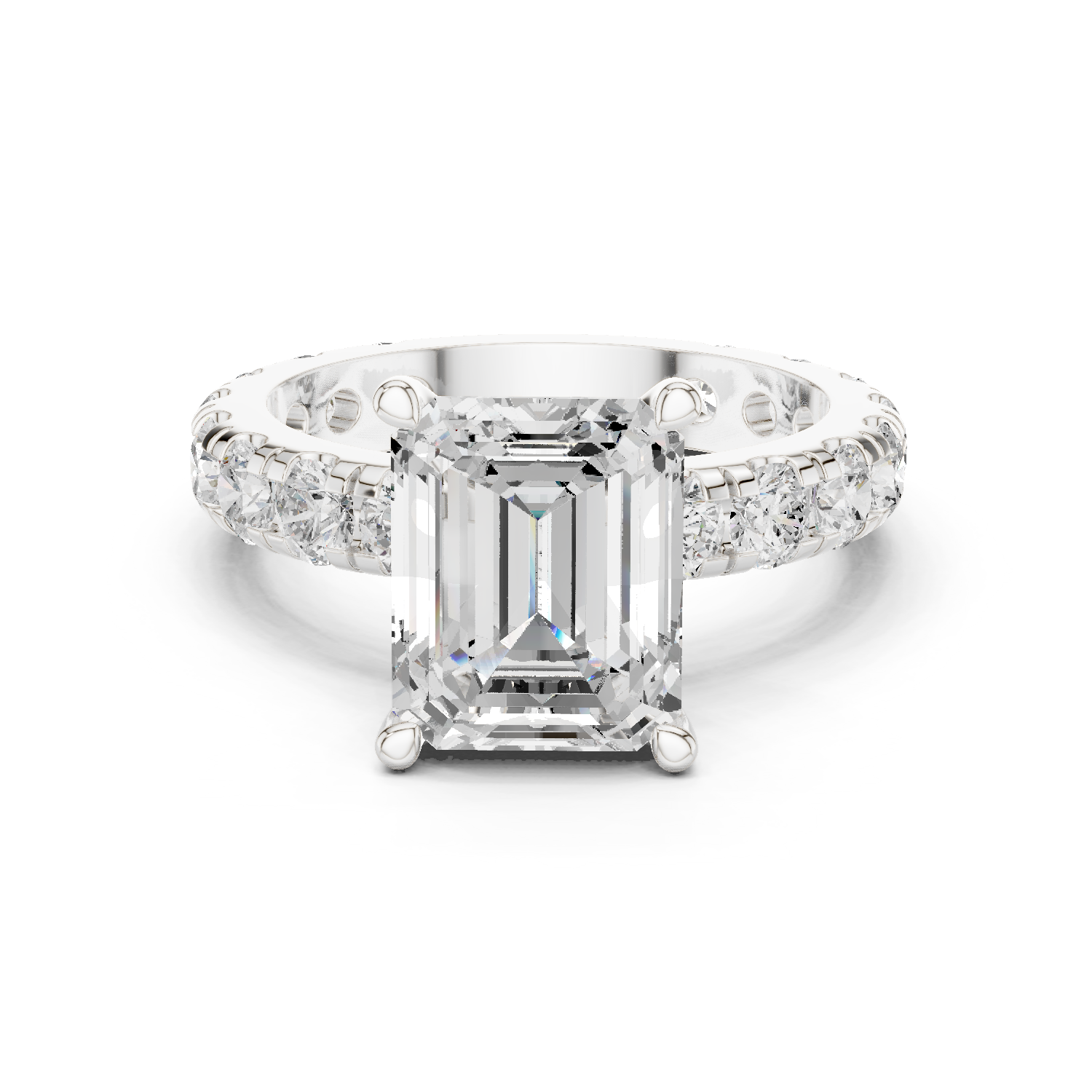 Gold Jewelry L35-63, Emerald center stone, White Gold