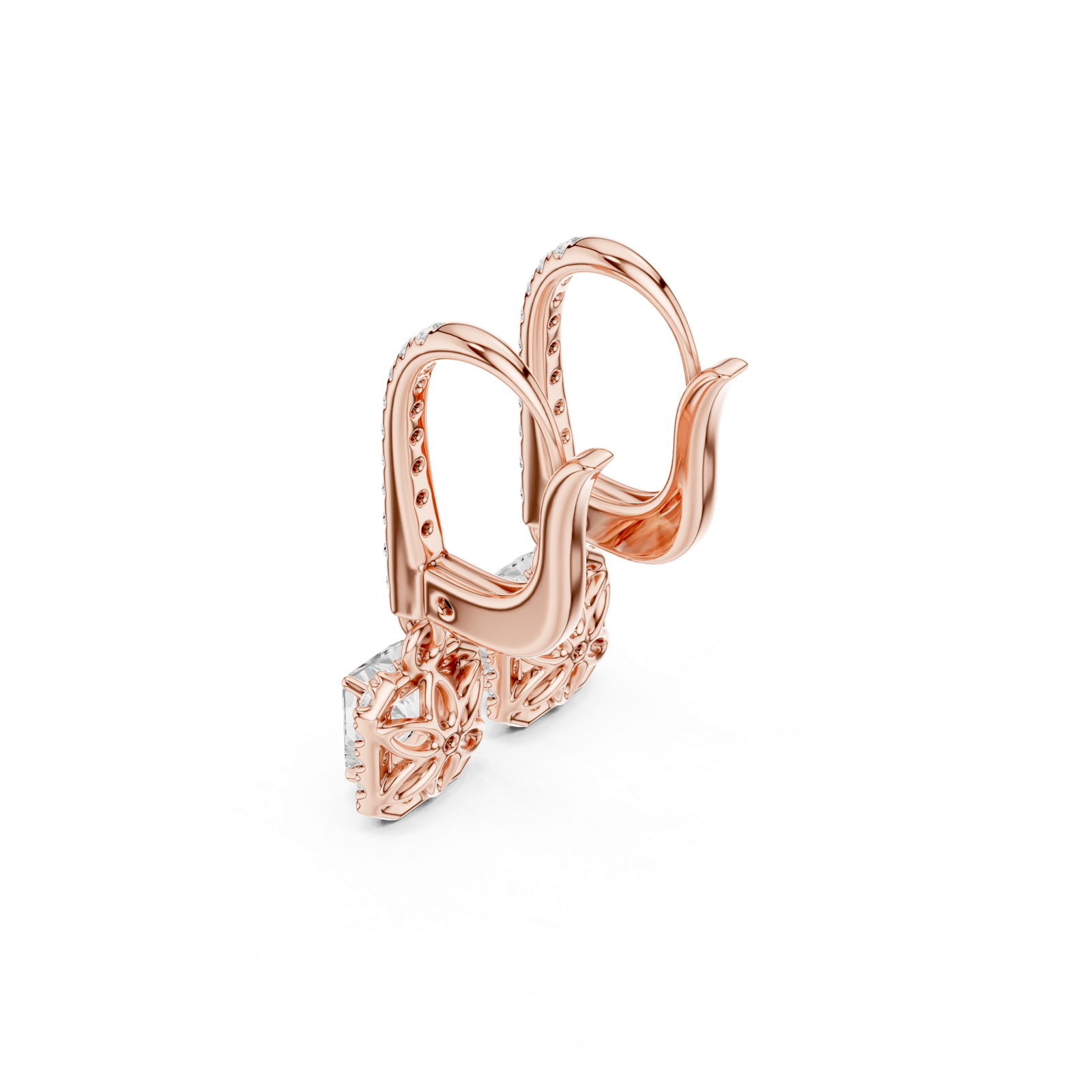 Gold Jewelry DDER-034, Radiant center stone, Rose Gold, view 2
