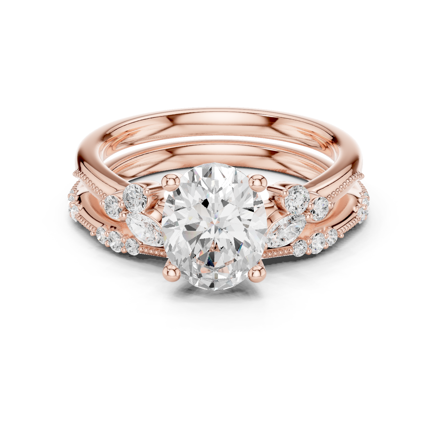 Gold Ring DDLR-299, Oval center stone, Rose Gold