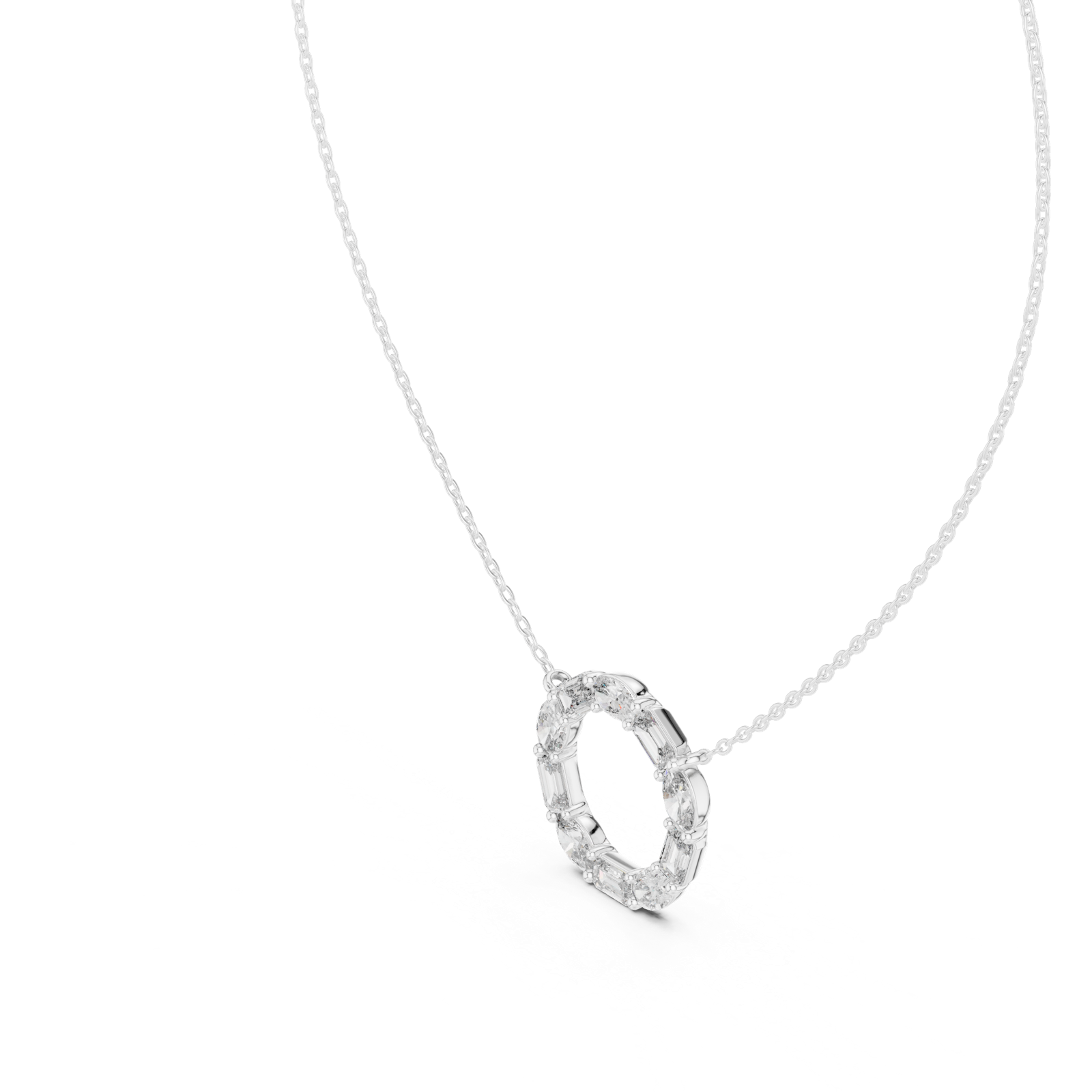 14K Solid Gold Lab Diamond Pendant Necklace, White Gold, view 2