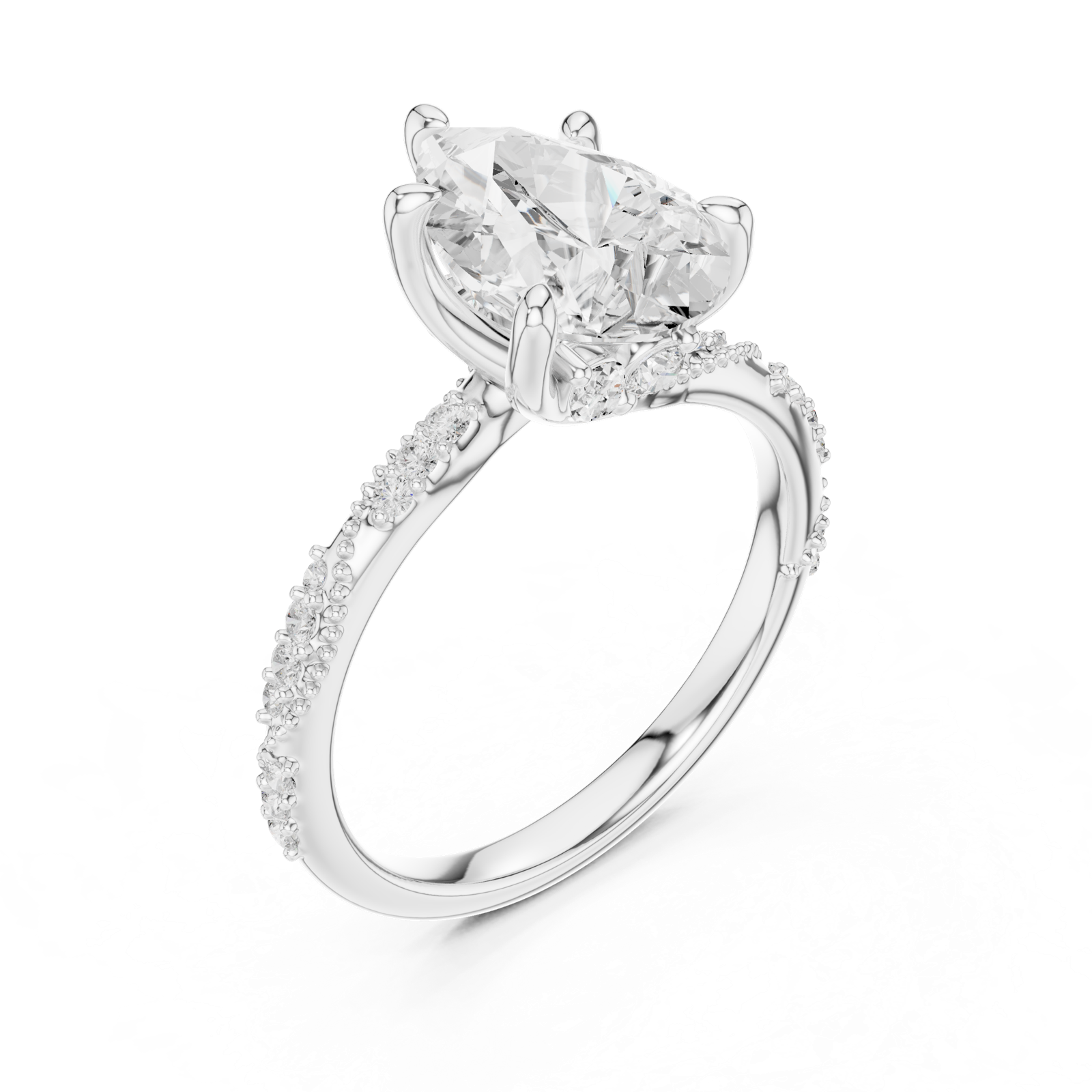 Gold Ring DDLR-167, Pear center stone, White Gold, view 2