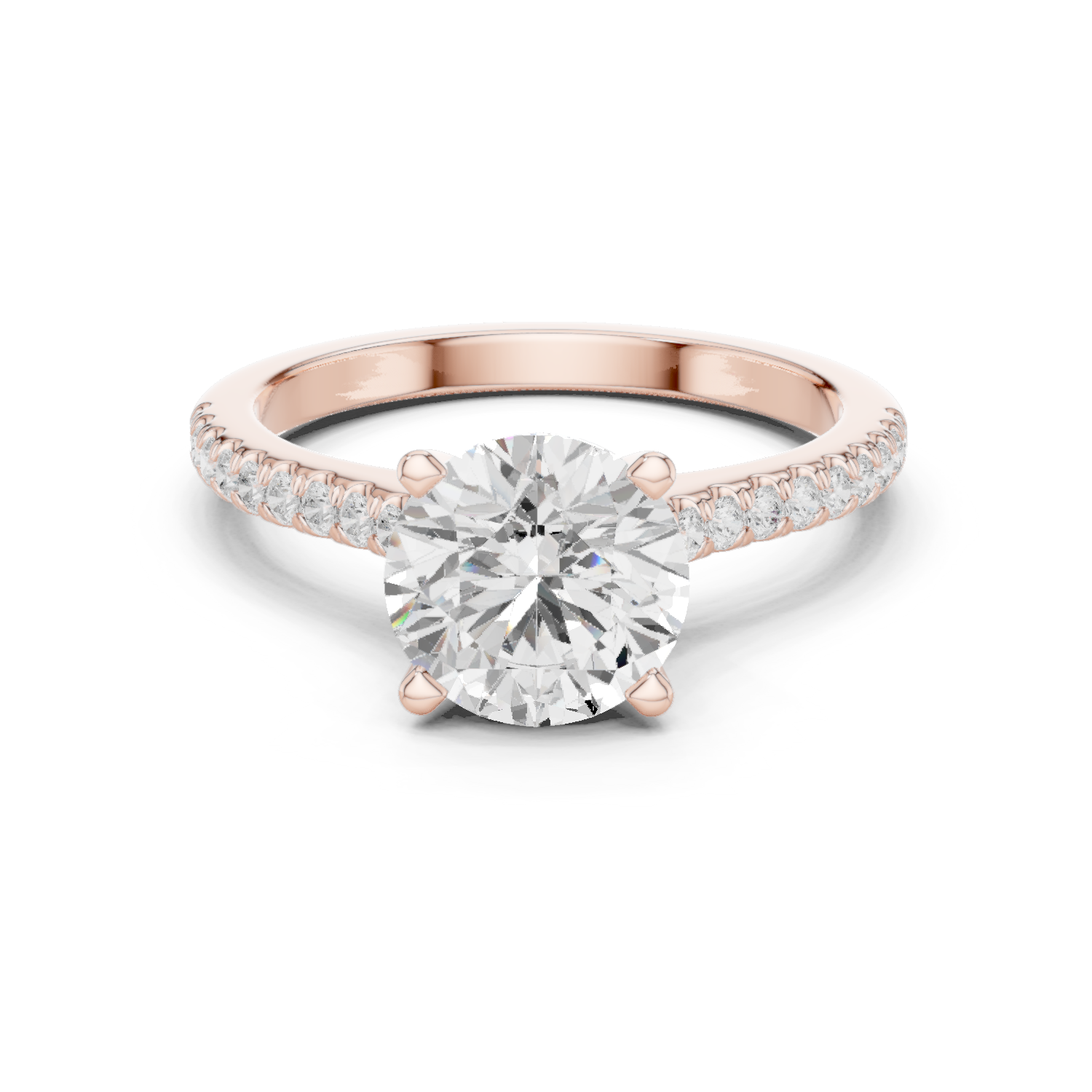 Gold Ring DDLR-169, Round center stone, Rose Gold