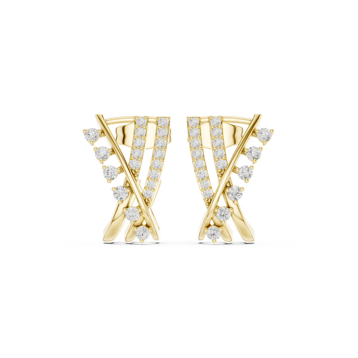 14K Solid Gold Lab Diamond Cluster Earrings, Yellow Gold
