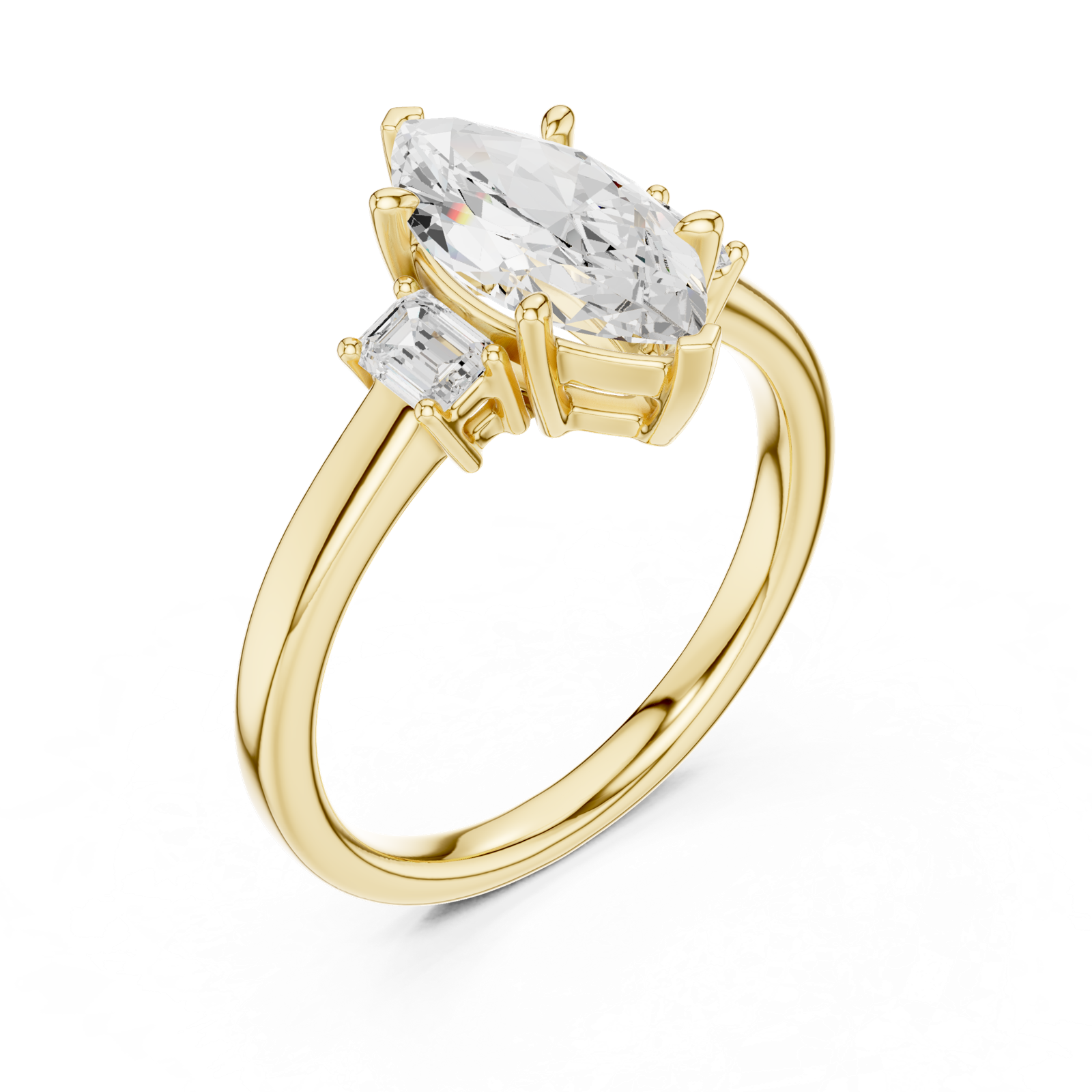Gold Ring DDLR-038, Marquise center stone, Yellow Gold, view 2