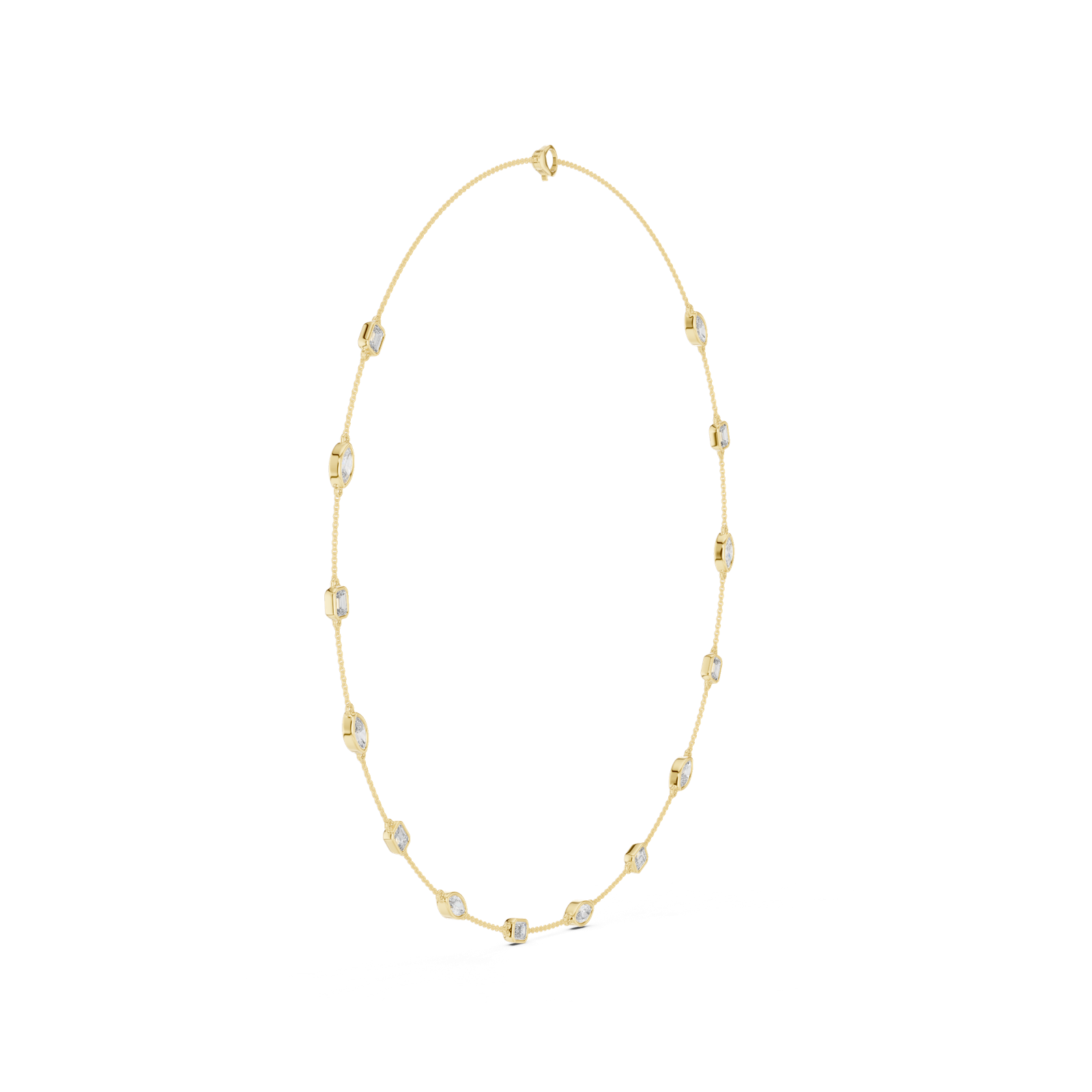 14K Solid Gold Lab Diamond Station Necklace, Yellow Gold, view 3