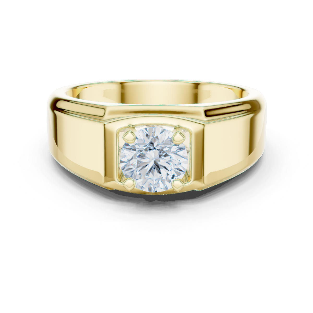 14K Solid Gold Lab Diamond Signet Ring, Yellow Gold