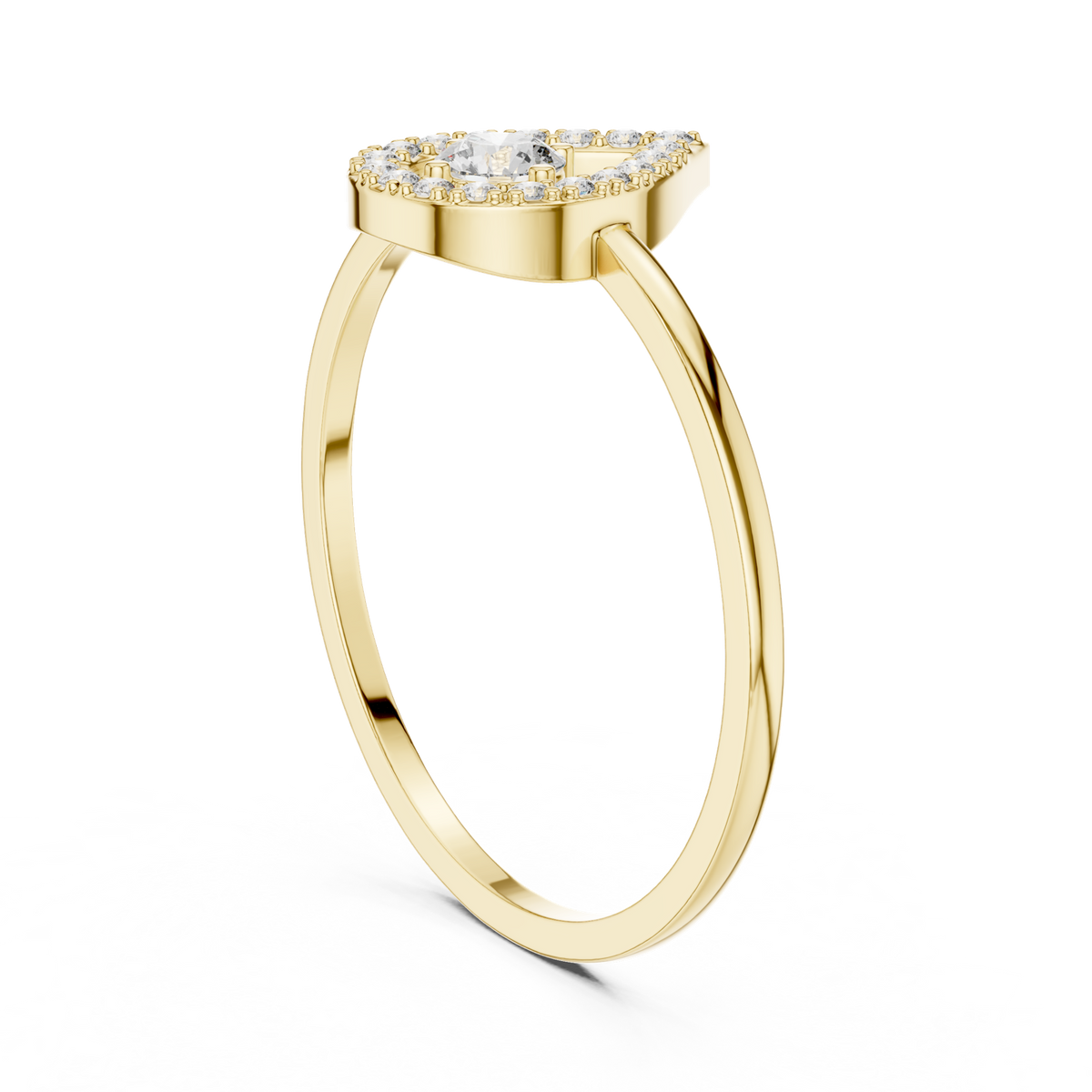14K Solid Gold Lab Diamond Halo Ring, Yellow Gold, view 1