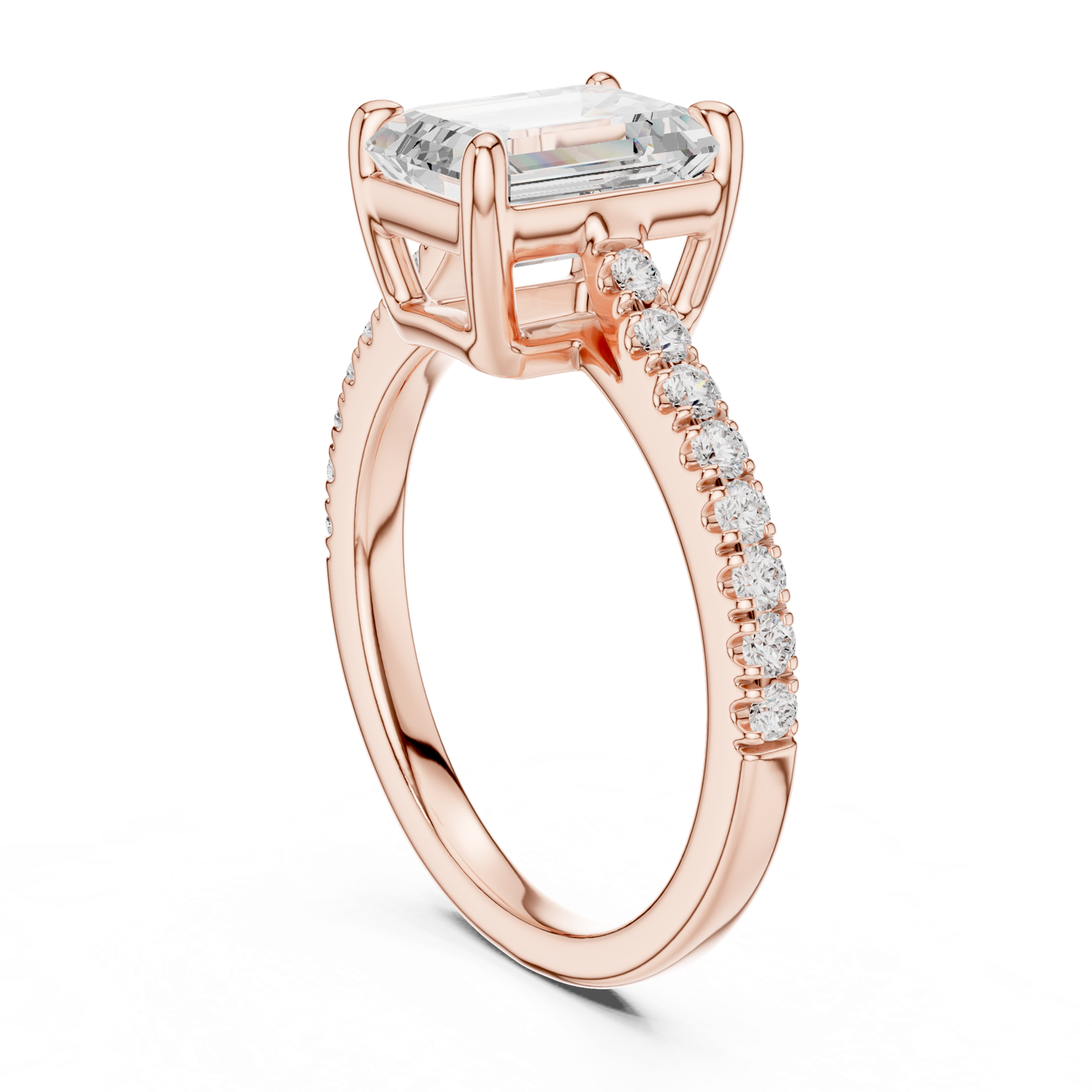 Gold Ring DDLR-039, Emerald center stone, Rose Gold, view 1