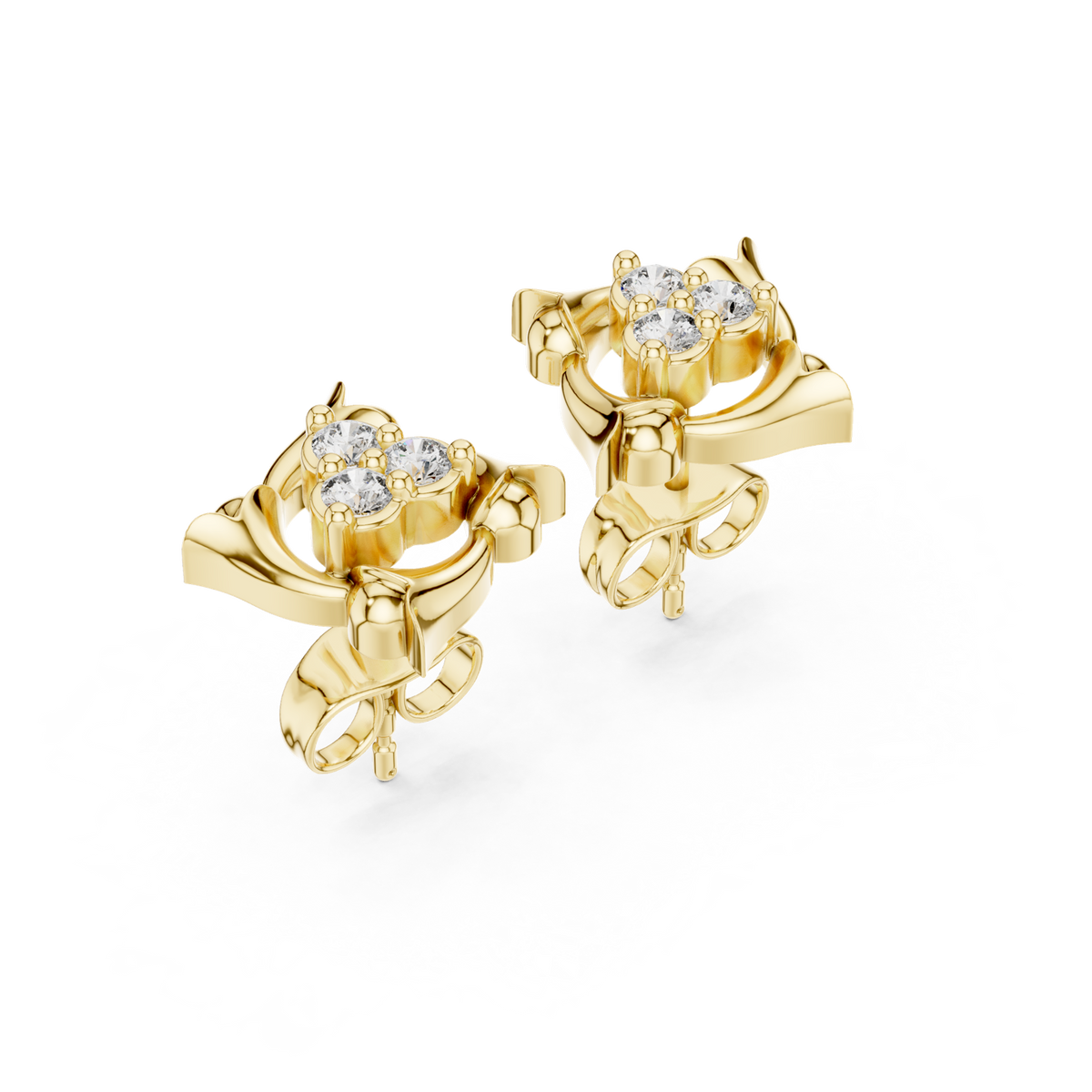 14K Solid Gold Lab Diamond Cluster Earrings, Yellow Gold, view 2