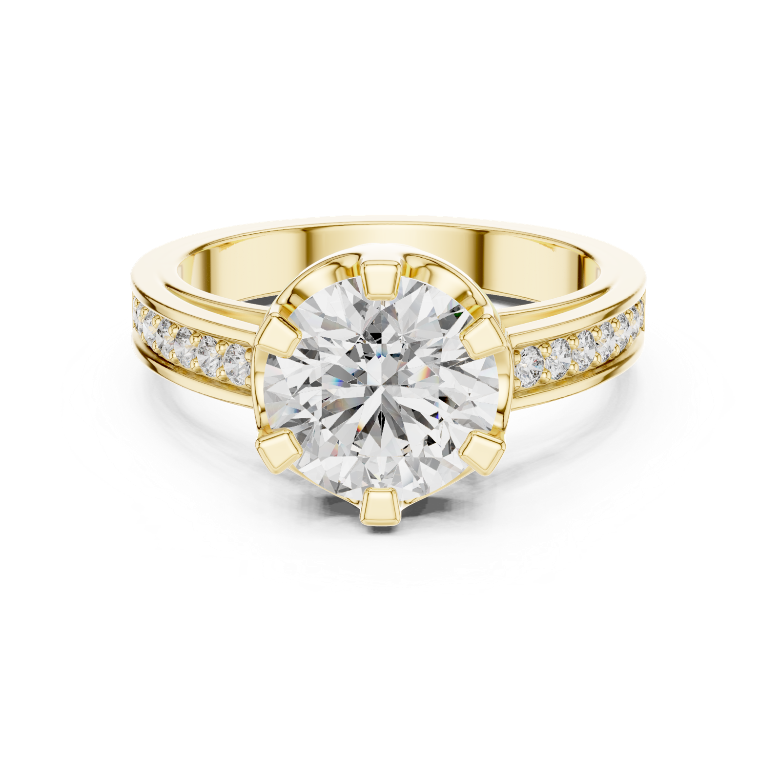 14K Solid Gold Lab Diamond Solitaire Ring, Yellow Gold