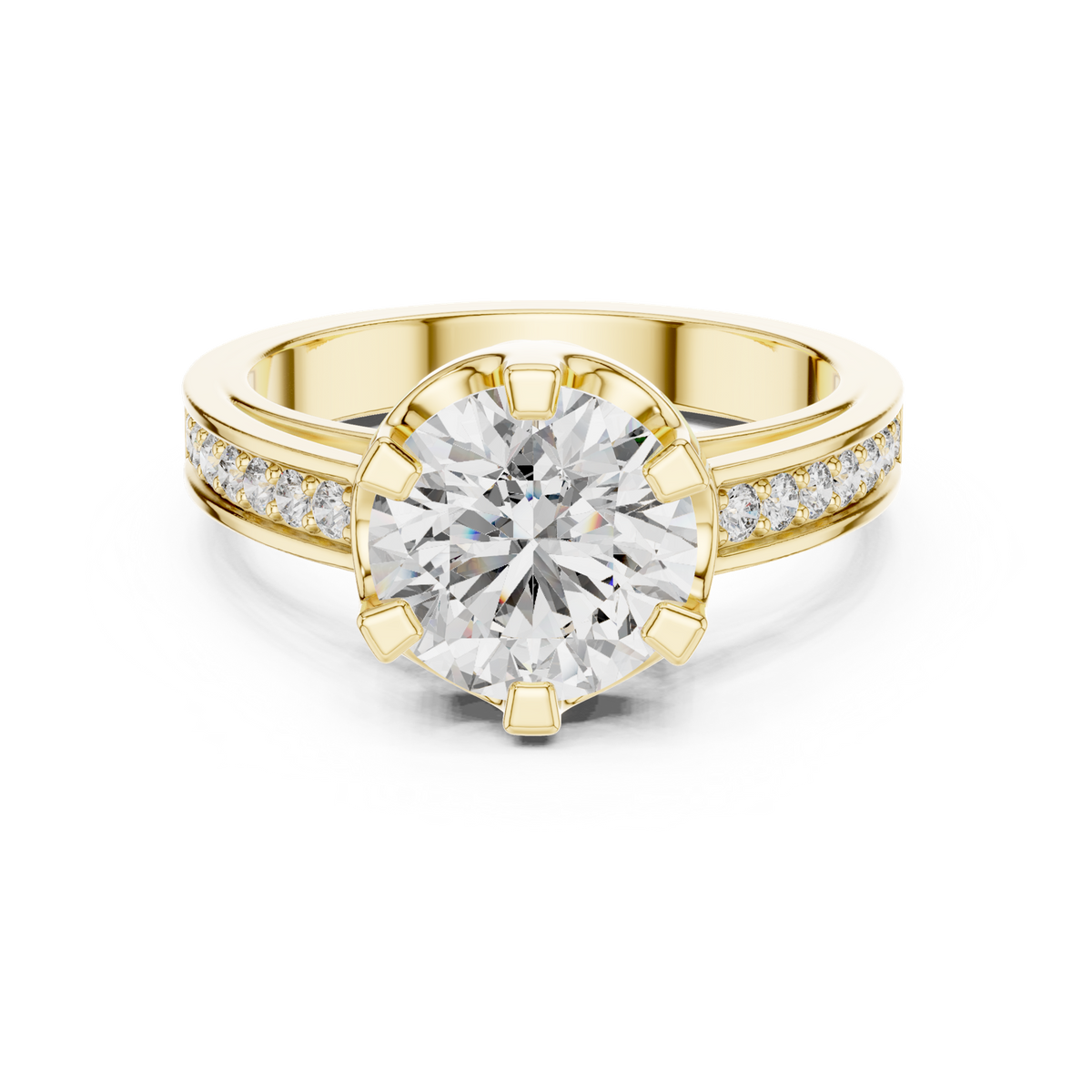 14K Solid Gold Lab Diamond Solitaire Ring, Yellow Gold