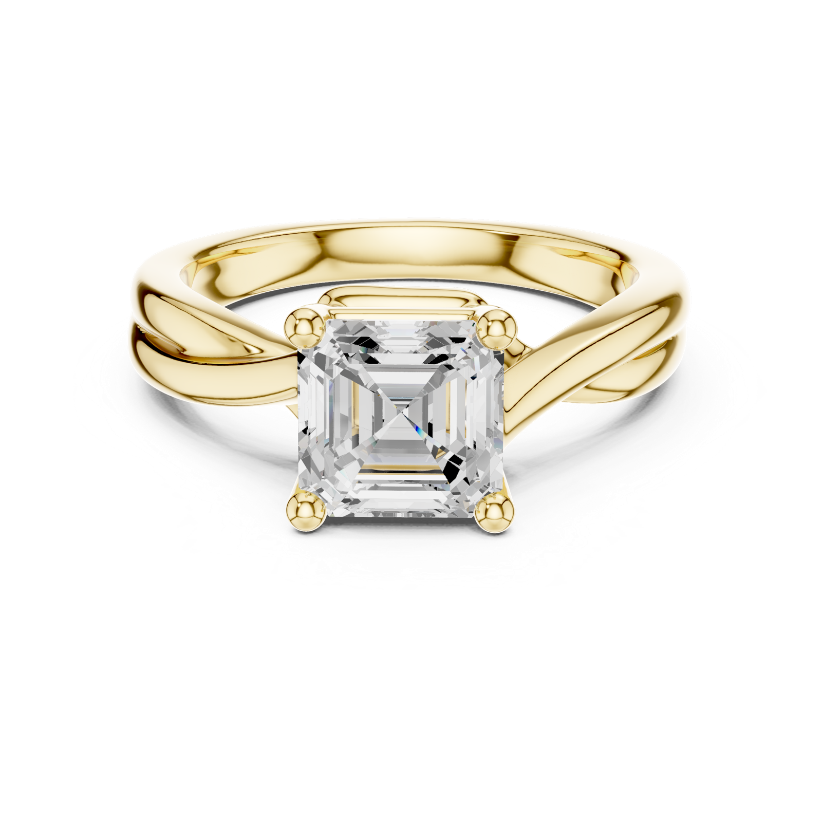 Gold Twisted Band Solitaire Engagement Ring, Asscher center stone, Yellow Gold, view 4