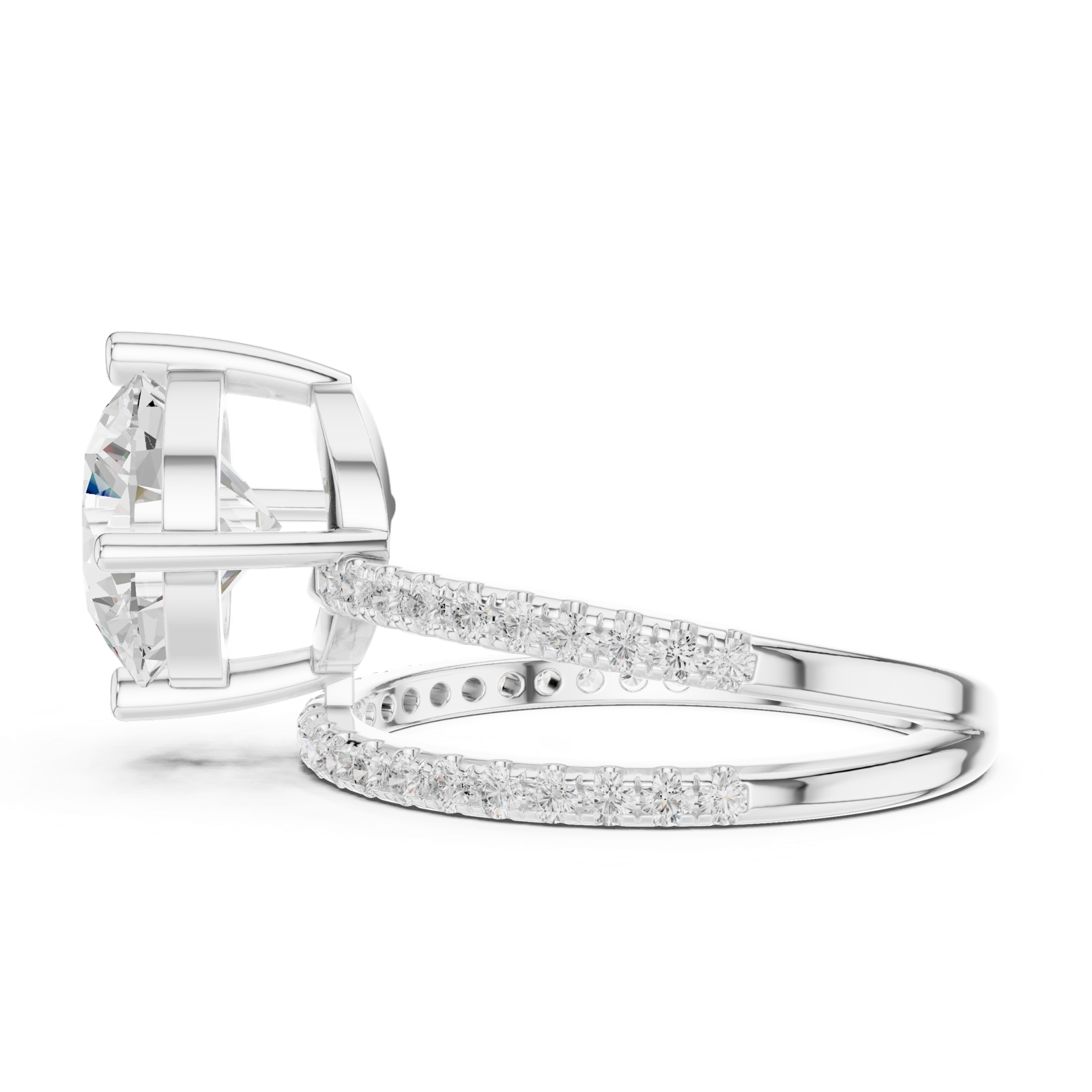 Gold Jewelry L35-39, Round center stone, White Gold, view 3