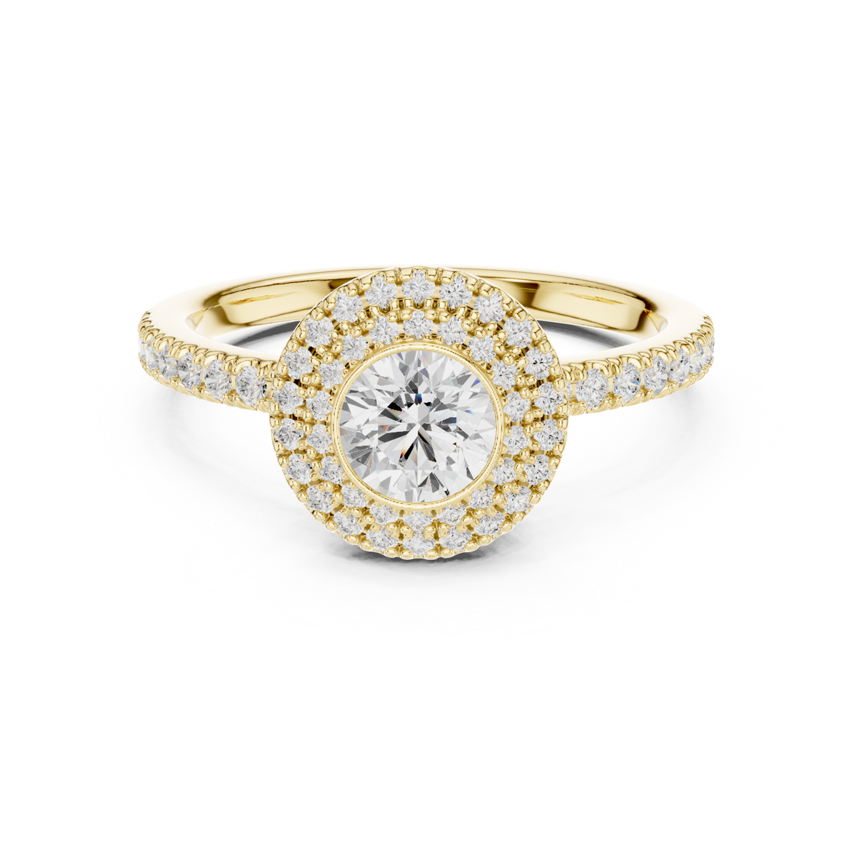 14K Solid Gold Lab Diamond Halo Ring, Yellow Gold
