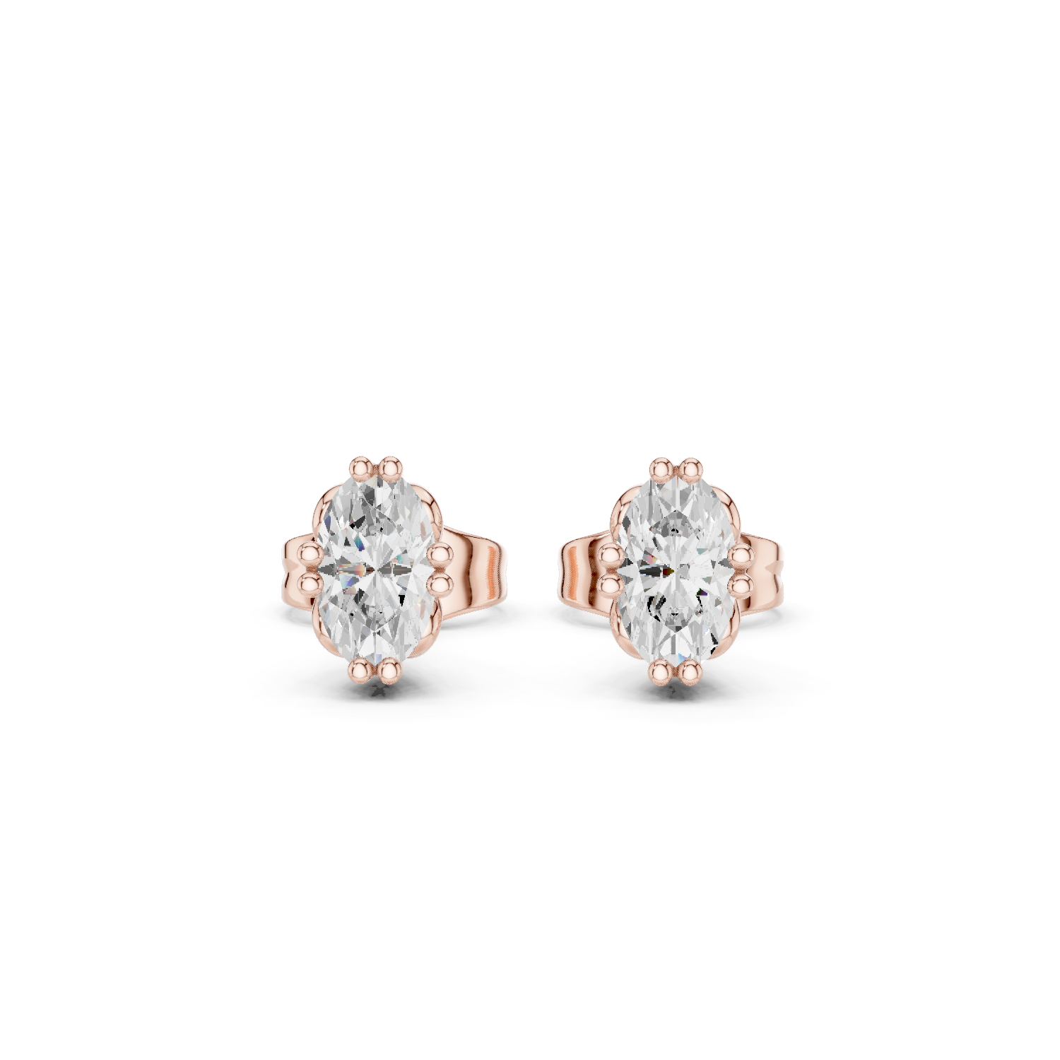 14K Solid Gold Lab Diamond Stud Earrings, Rose Gold