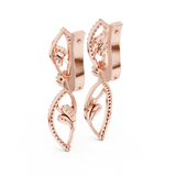 14K Solid Gold Lab Diamond Leaf Drop Earrings, Rose Gold, view 3