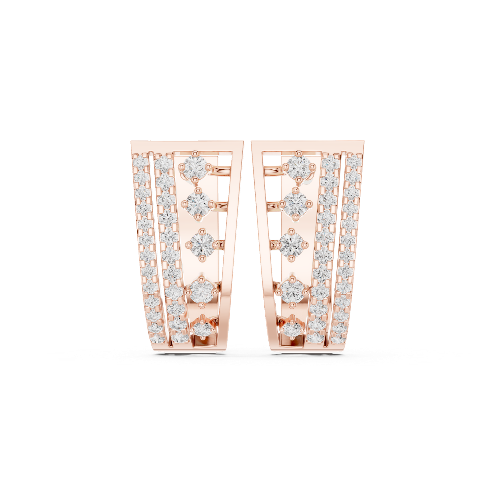 14K Solid Gold Lab Diamond Cluster Earrings, Rose Gold