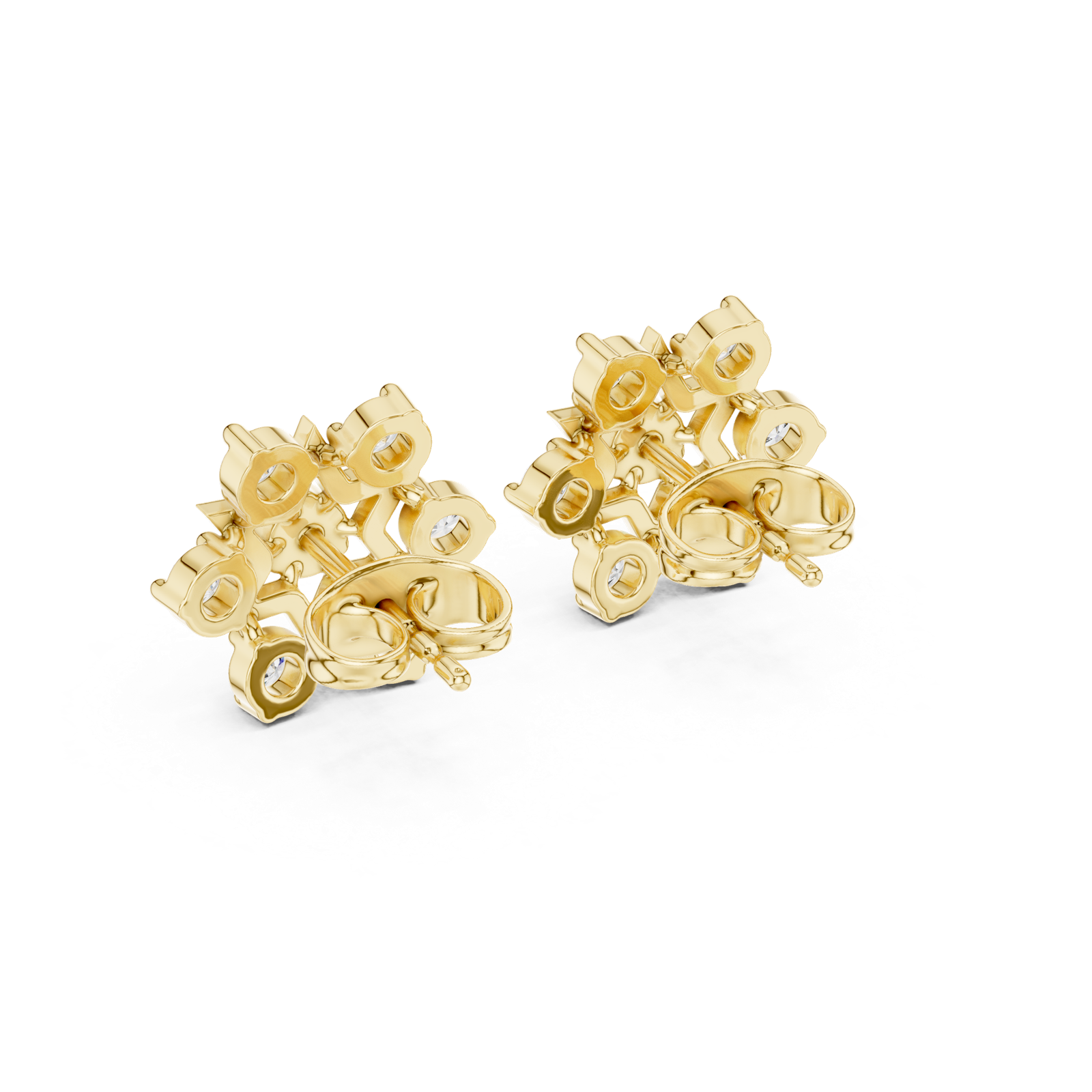 14K Solid Gold Lab Diamond Star Cluster Earrings, Yellow Gold, view 3